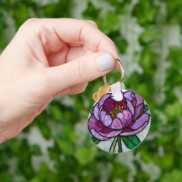 Violette Pfingstrose-Buntglas Schlüsselanhänger