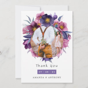 Violette Pflaumen-Aquarell-Blumen-Hochzeits-Collag Dankeskarte