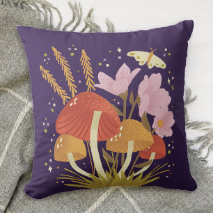 Violette Pilz-Blumen Kissen
