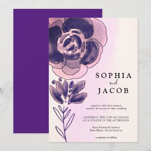 Violette Roségold-Wasserfarben-Hochzeit Einladung