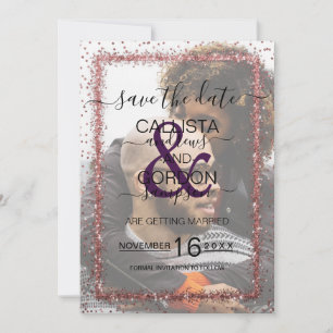 Violette Rosen Gold gesprenkelt Konfetti Foto Hoch Save The Date