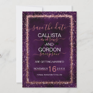 Violette Rosen Gold gesprenkelte Konfetti Hochzeit Save The Date