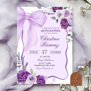 Violette Schleife Coquette Florale Quinceanera Einladung