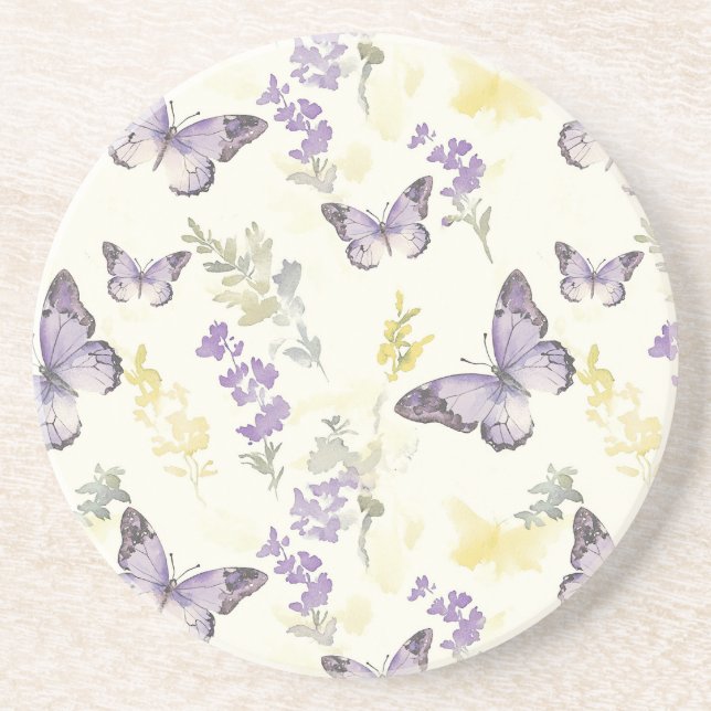 Violette Schmetterlinge Lavendel Blüten Getränkeuntersetzer (Vorne)