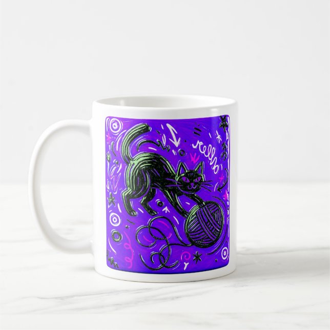 Violette schwarze Katze Kaffeetasse (Links)