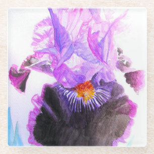 Violette Schwarze Schwertlilie Wasserfarben-Blume Glasuntersetzer