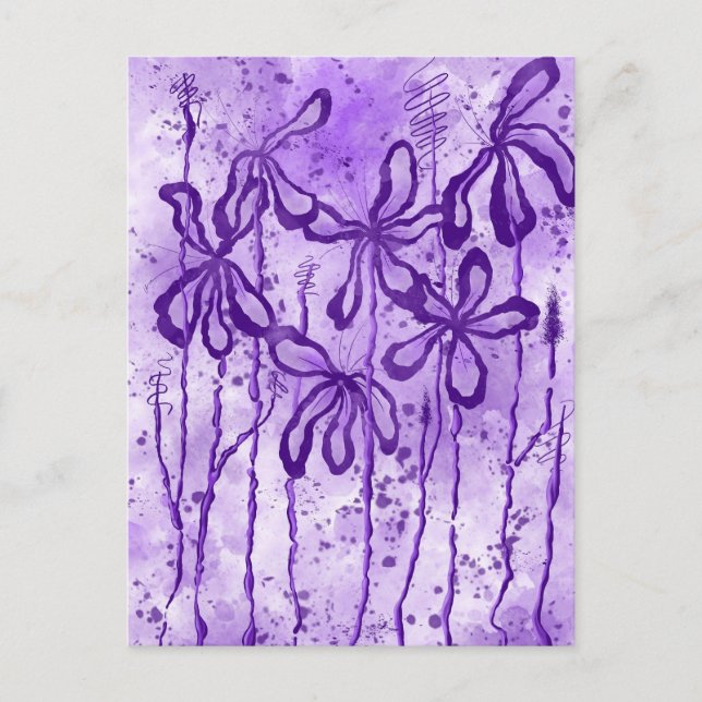 violette Spritzer und Lilien Postkarte (Vorderseite)