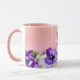 Violette Stiefmütterchen Blume auf Pfirsich mit Mo Tasse