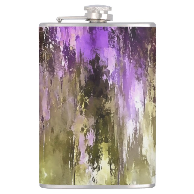 Violette Träume und olivfarbene Himmel Flachmann (Vorderseite)
