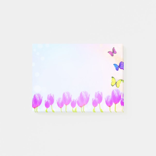 Violette Tulpenblüten & Schmetterlinge Post-it Klebezettel (Vorderseite)