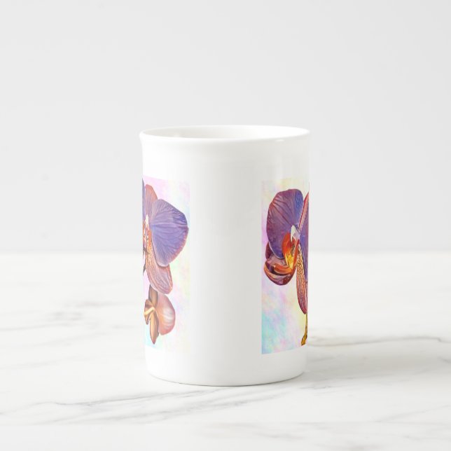 Violette und bernsteinfarbene Orchidee Prozellantasse (Vorderseite)