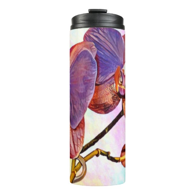 Violette und bernsteinfarbene Orchidee Thermosbecher (Vorderseite)
