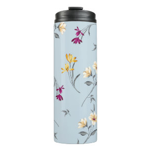 violette und cremefarbene kleine Blume Blätter Thermosbecher