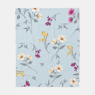 violette und cremefarbene kleine Blumen Blätter Bü Fleecedecke