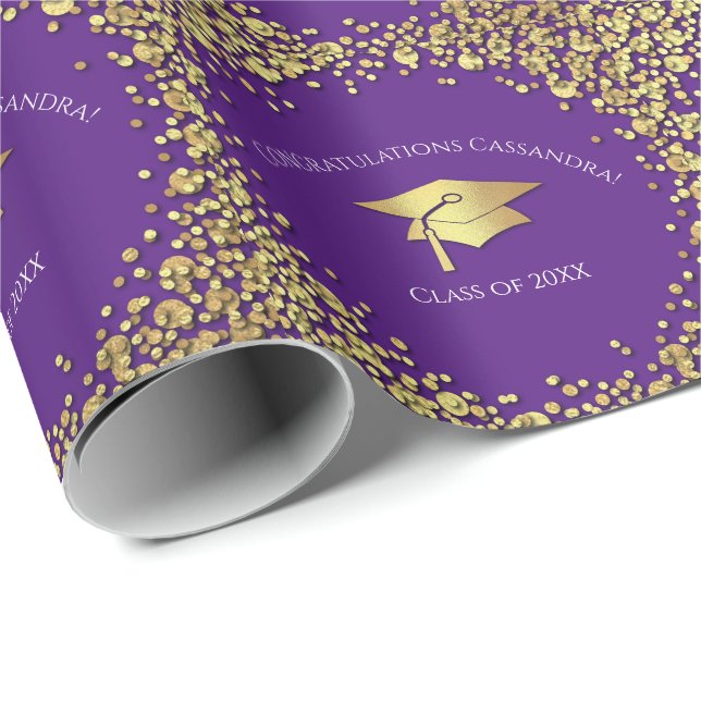 Violette und goldene Abschlussfeier Geschenkpapier (Rolleneckpunkt)