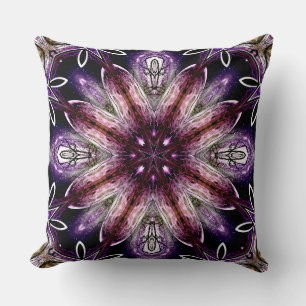 Violette und magentafarbene kosmische Blumen-Kalei Kissen