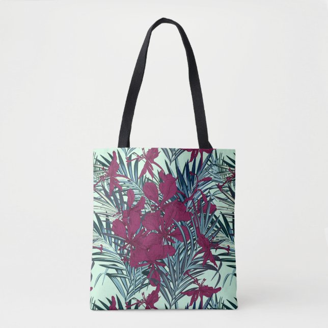 Violette und Navy-Tropenblumen-Tasche (Vorderseite)