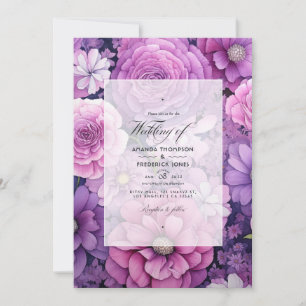Violette und rosa Blumenhochzeit Einladung