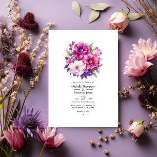 Violette und rosa Blumenhochzeit Einladung