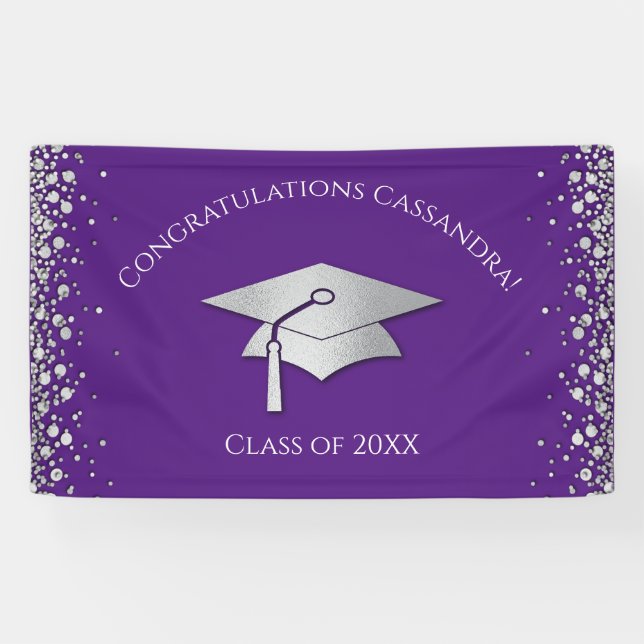 Violette und silberne Abschlussfeier Banner (Horizontal)