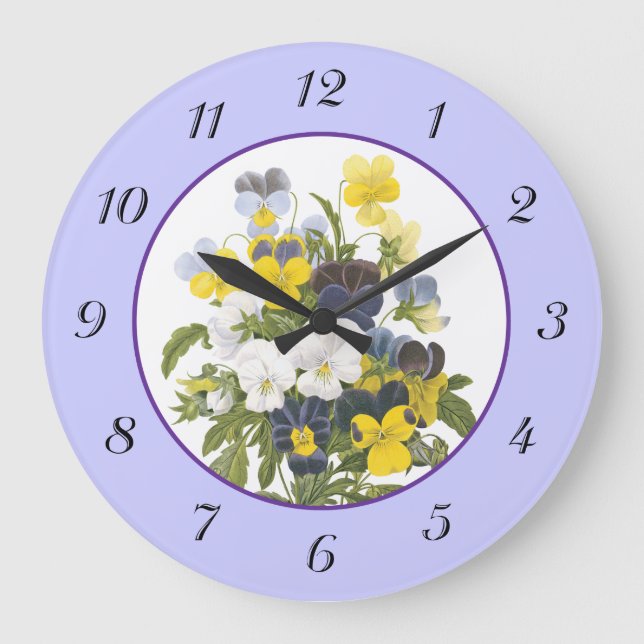 Violette und Vintage botanische Wall-Uhr Große Wanduhr (Vorderseite)