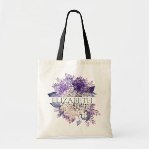 Violette und weiße florale Brautjungfer-Monogramm- Tragetasche