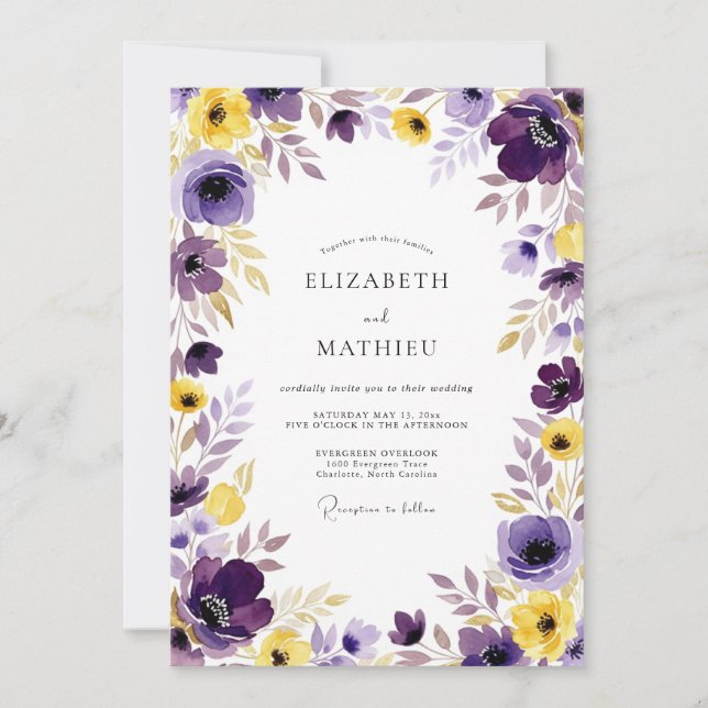 Violette üppige Frühlingshochzeit Einladung (Vorderseite)