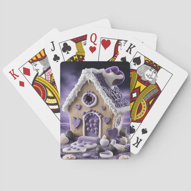 Violette verzauberte Gingerbread-Haus-Spielkarten Spielkarten (Rückseite)