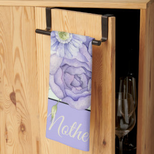 Violette Wasserfarbe floral anpassbar Geschirrtuch