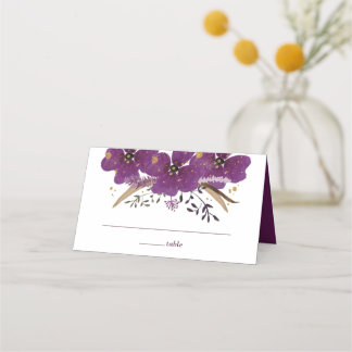 Violette Wasserfarben Blumen Platzkarte