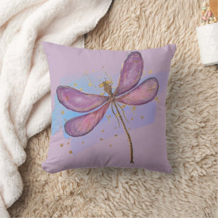 Violette Wasserfarben-Libelle mit Flügeln Kissen