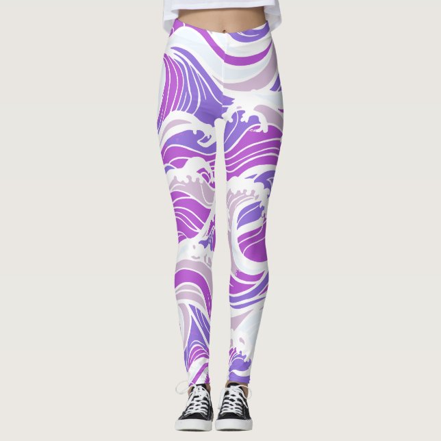 Violette Wellenmuster Leggings (Vorderseite)