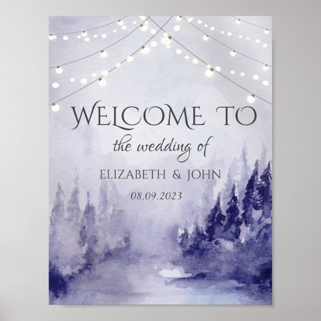 Violette Winterlandschaft Schnee Poster (Vorne)
