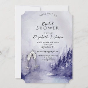 Violette Winterlandschaft Wein Glas Brautparty Einladung