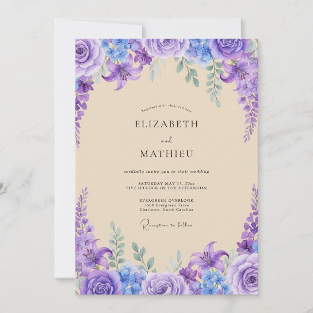 Violette Wisteria-Hochzeit Einladung (Vorderseite)
