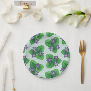Violetten auf blauem Meerglas Pappteller