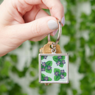 Violetten auf blauem Meerglas Schlüsselanhänger