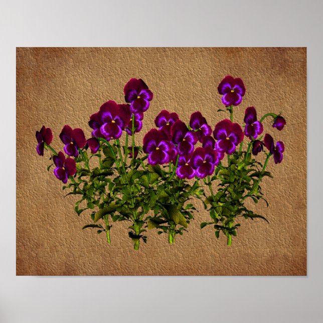 Violetten auf einem Blatt Blumengesteck Poster (Vorne)