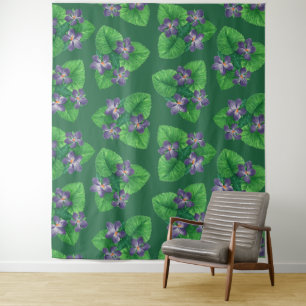 Violetten auf Smaragdgrün Wandteppich