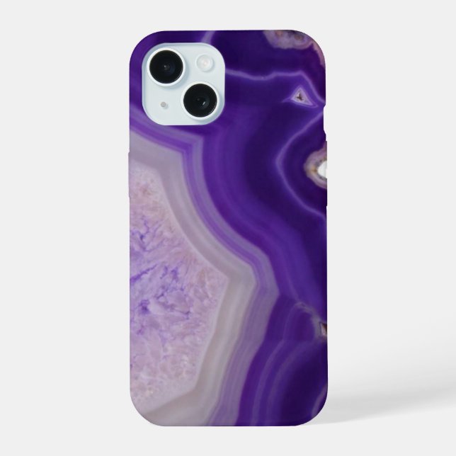 Violetter Achat-Geode nach Maß iPhone 15 Hülle (Rückseite)