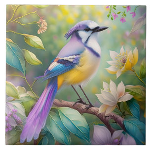 Violetter Haubenjay-Fantasievogel Fliese