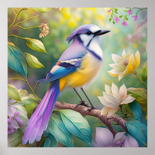 Violetter Haubenjay-Fantasievogel Poster