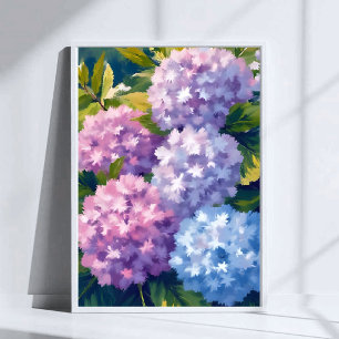 Violetter Hortensienbusch Florale Aquarellmalere Poster