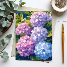 Violetter Hortensienbusch | Florale Aquarellmalere Postkarte