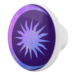 Violetter Indigo Purpurmond & Sonnen-Zen-Schlafzim Keramikknauf