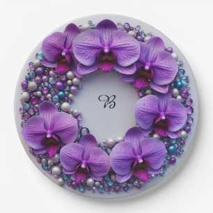 Violetter Orchideenkranzschmuck mit Perlen Pappteller