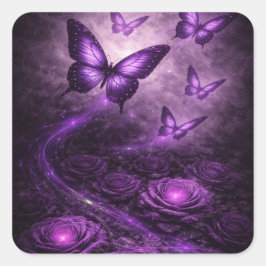 Violetter Schmetterling – Dark Bloom Kollektion Quadratischer Aufkleber