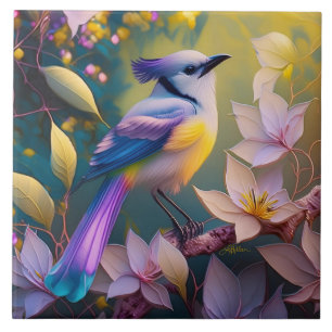 Violetter Tuffgelber Fantasie Vogel mit Brustschmu Fliese