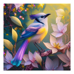 Violetter Tuffgelber Fantasie Vogel mit Brustschmu Fotodruck