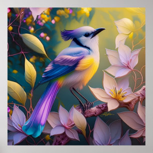 Violetter Tuffgelber Fantasie Vogel mit Brustschmu Poster